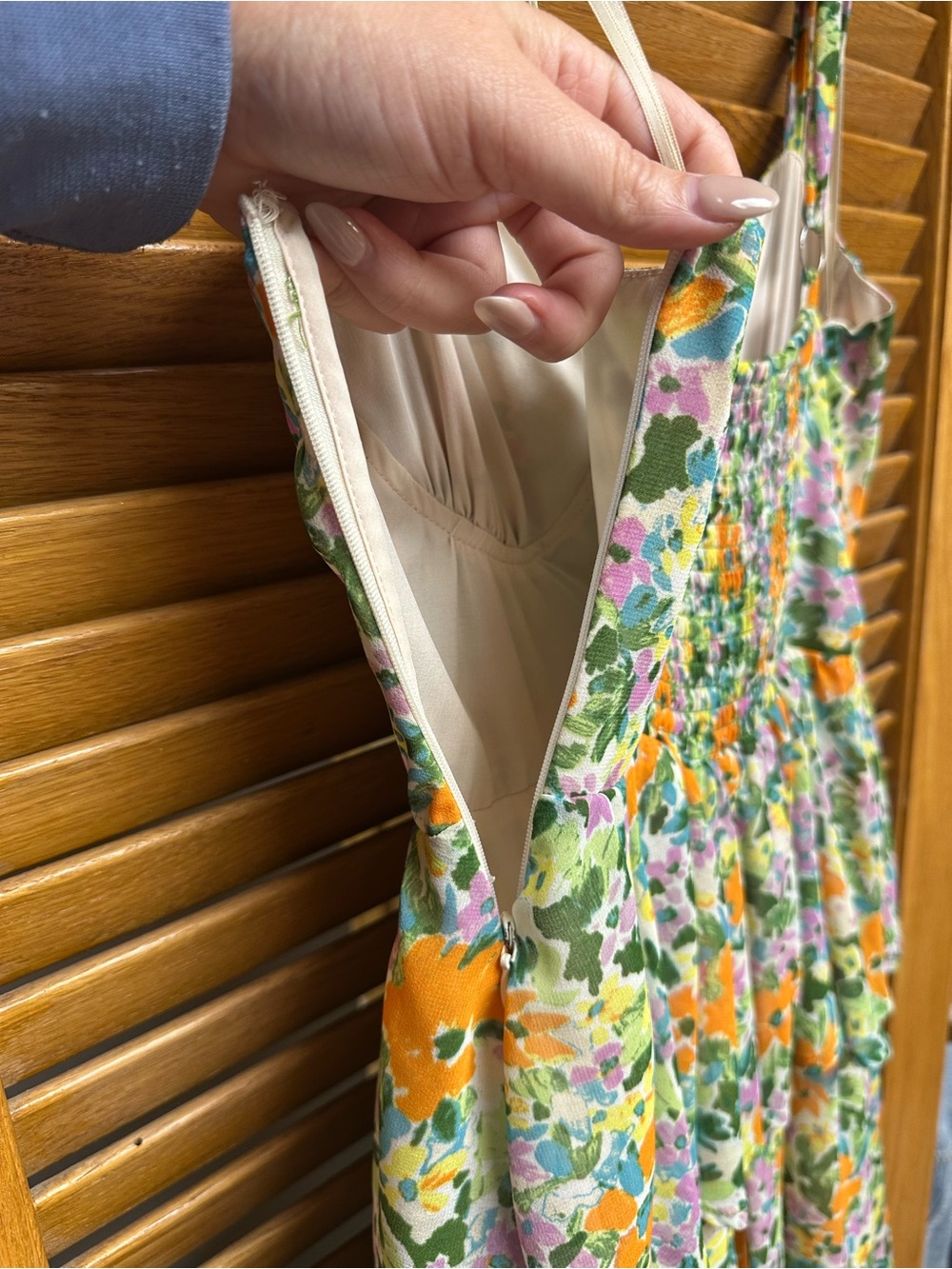 Astr Tiered Floral Maxi Dress in Orange, Purple & Green - Picture 5 of 6